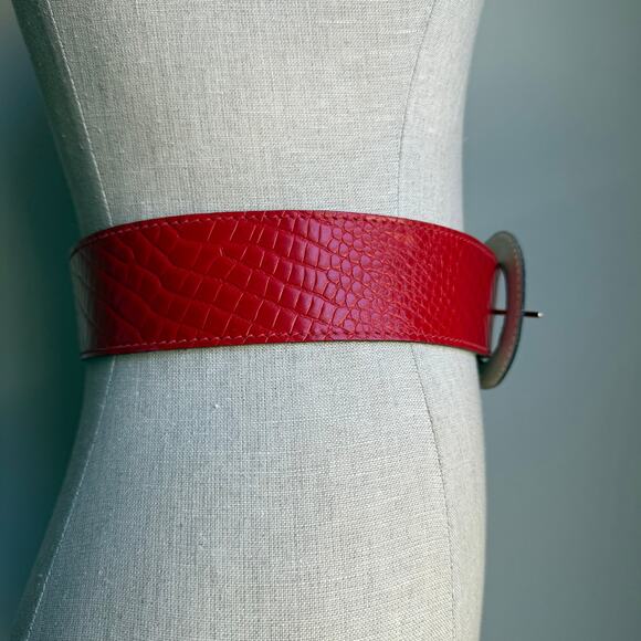 Anne Klein for Calderon Croc Embossed Leather Belt RED Made in USA Vintage M - Picture 3 of 10
